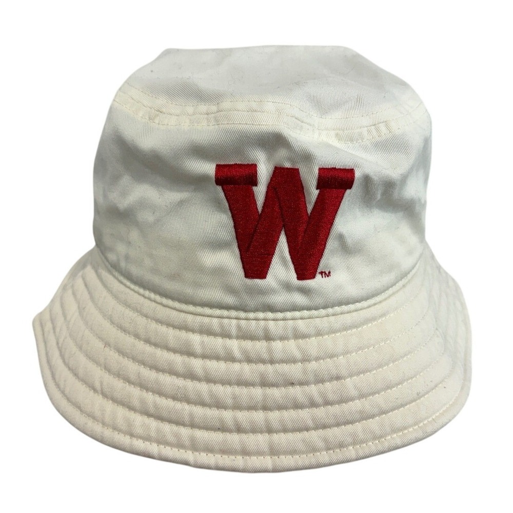 Under Armour Wisconsin Badgers Bucket Hat White Red Embroidered OSFA UHI64M FW23